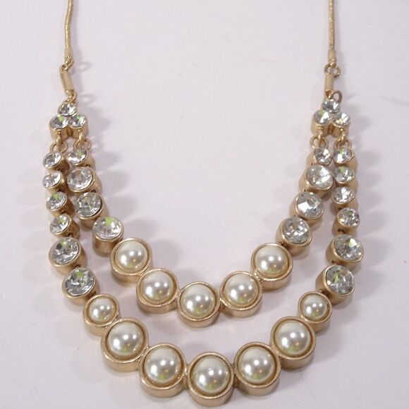 Ann Taylor Two Layer Pearl Crystal Snake Chain Necklace NWT 39.00 - Picture 1 of 15